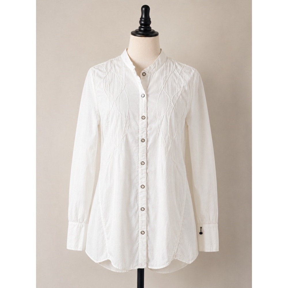 XCVI White Embroidered High-Low Button-Front Tunic Shirt Size Small